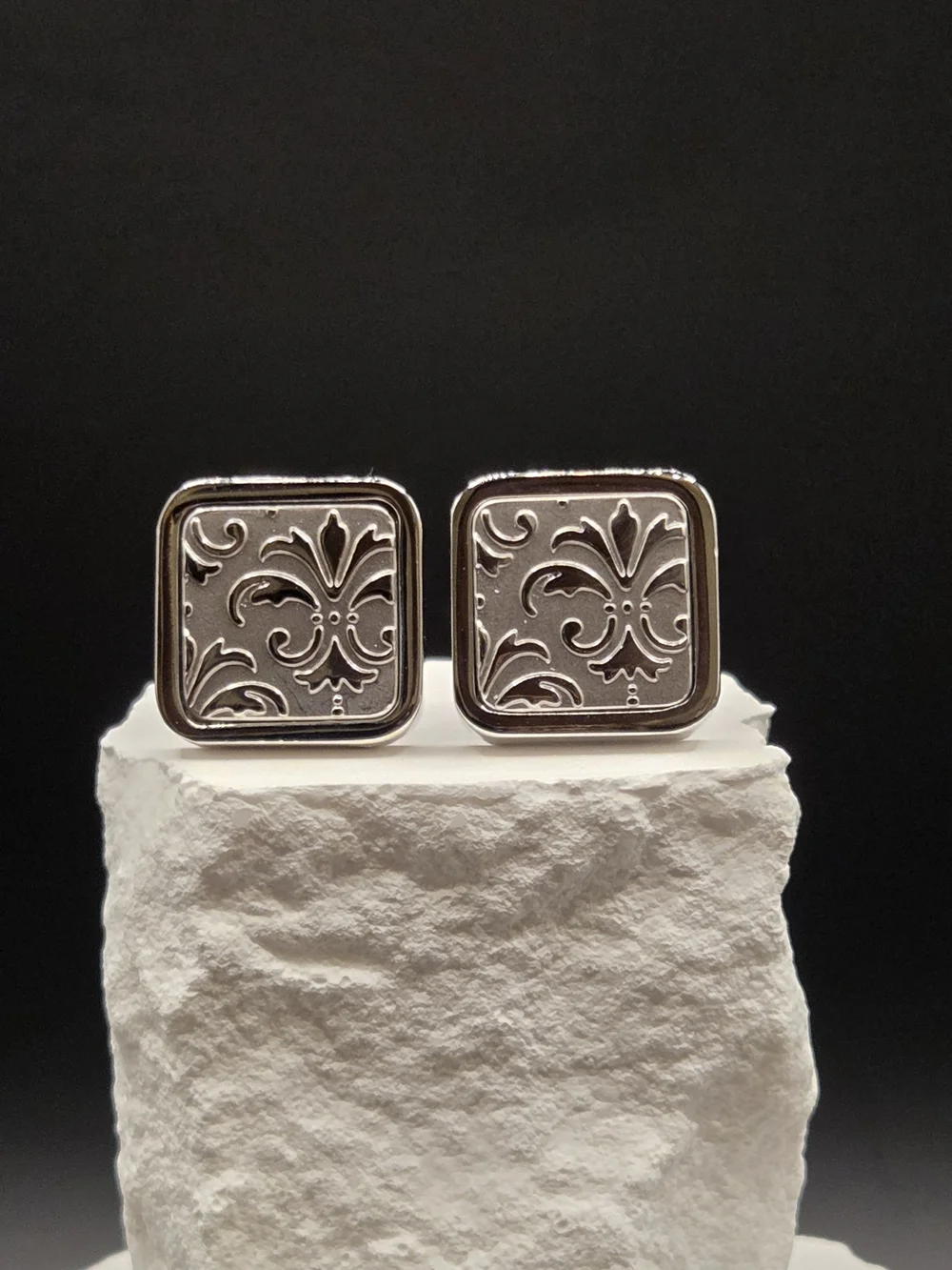 Silver Fleur-de-Lis Stainless Steel Cufflinks for Men